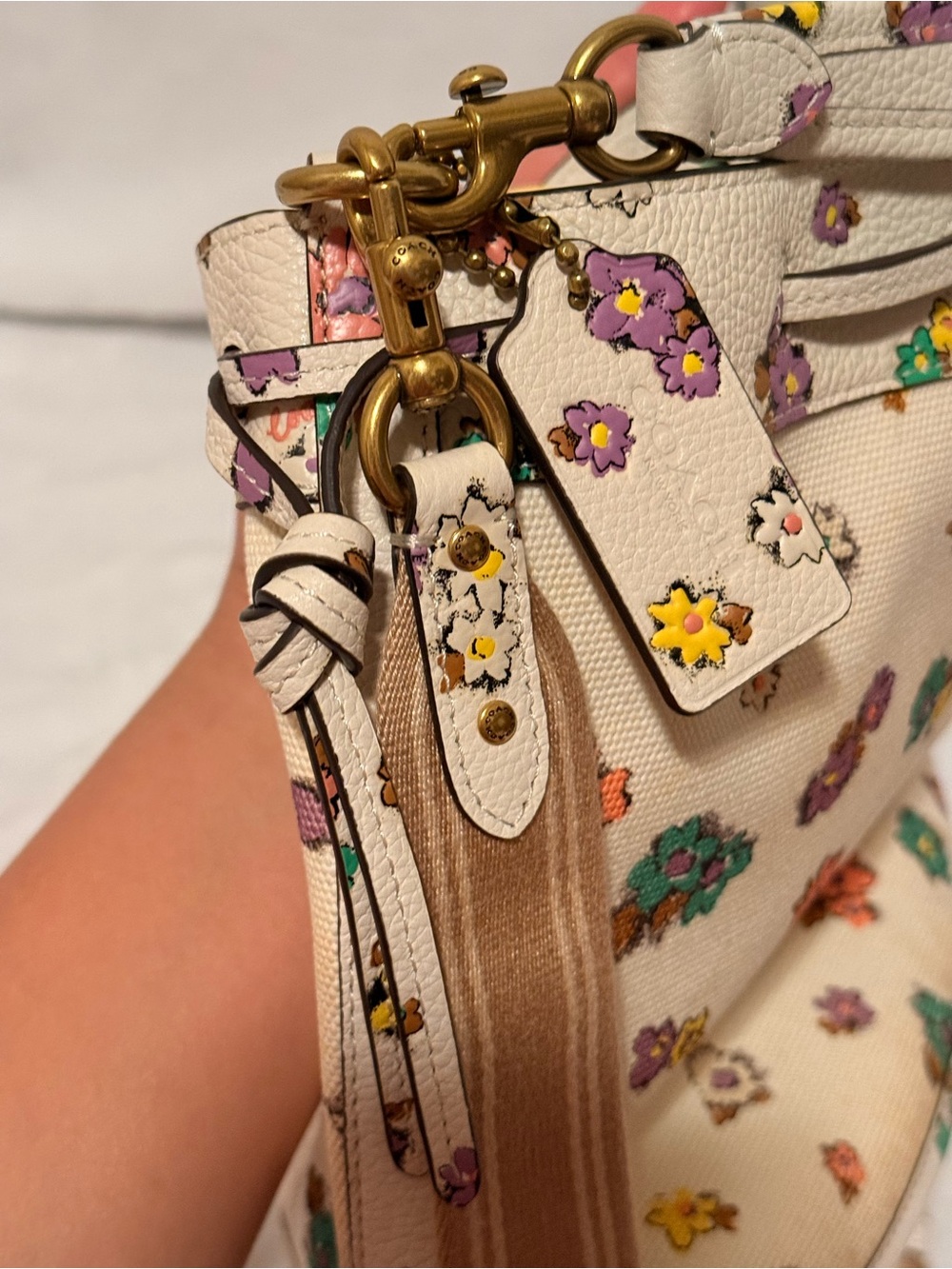 Coach Field Bucket Bag with Cross Stitch Floral Print - Chalk Multi - Picture 12 of 16